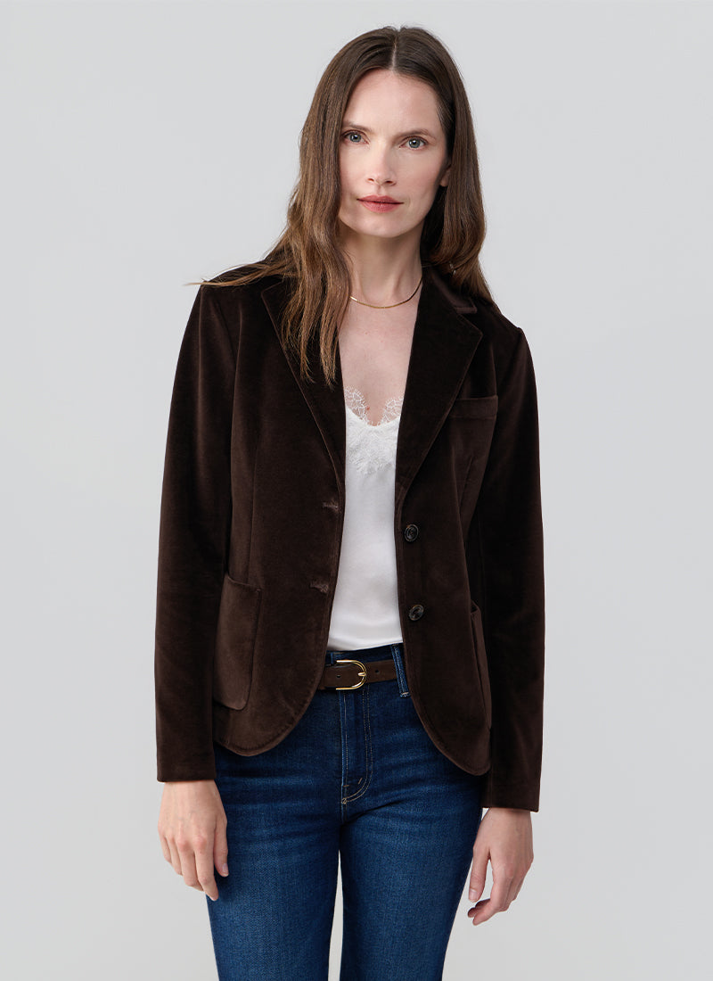 Slim Fit Velour 2 Button Blazer