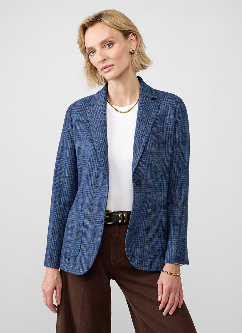 Giacca Single Breasted Slim Check Cashmere Wool Blazer