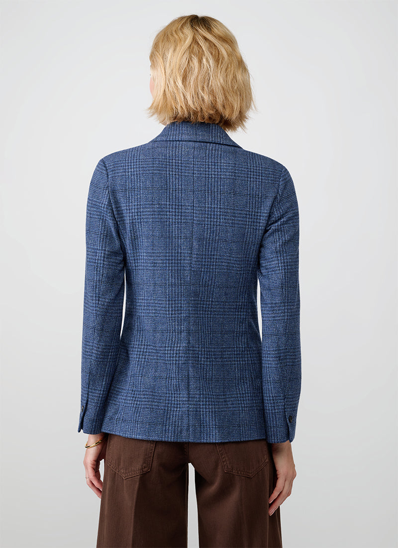 Giacca Single Breasted Slim Check Cashmere Wool Blazer
