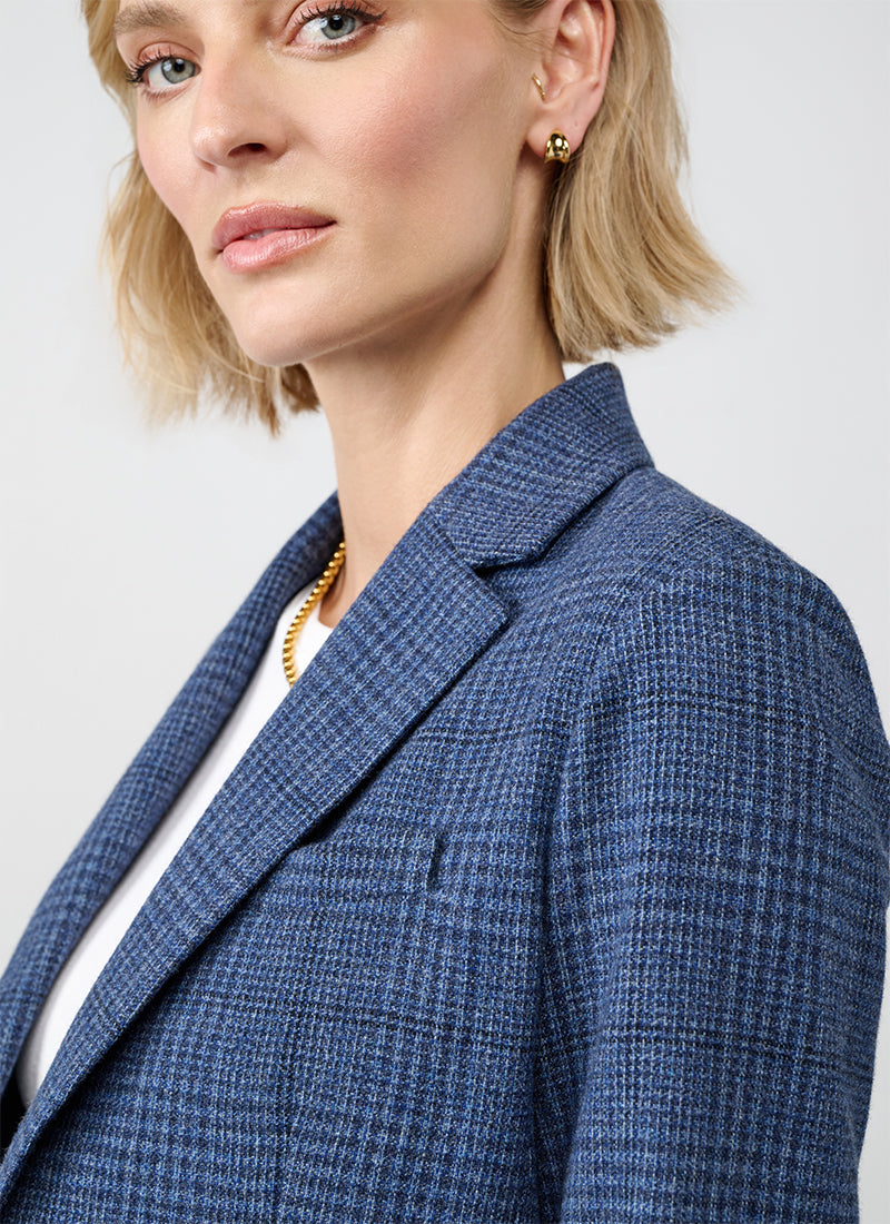 Giacca Single Breasted Slim Check Cashmere Wool Blazer