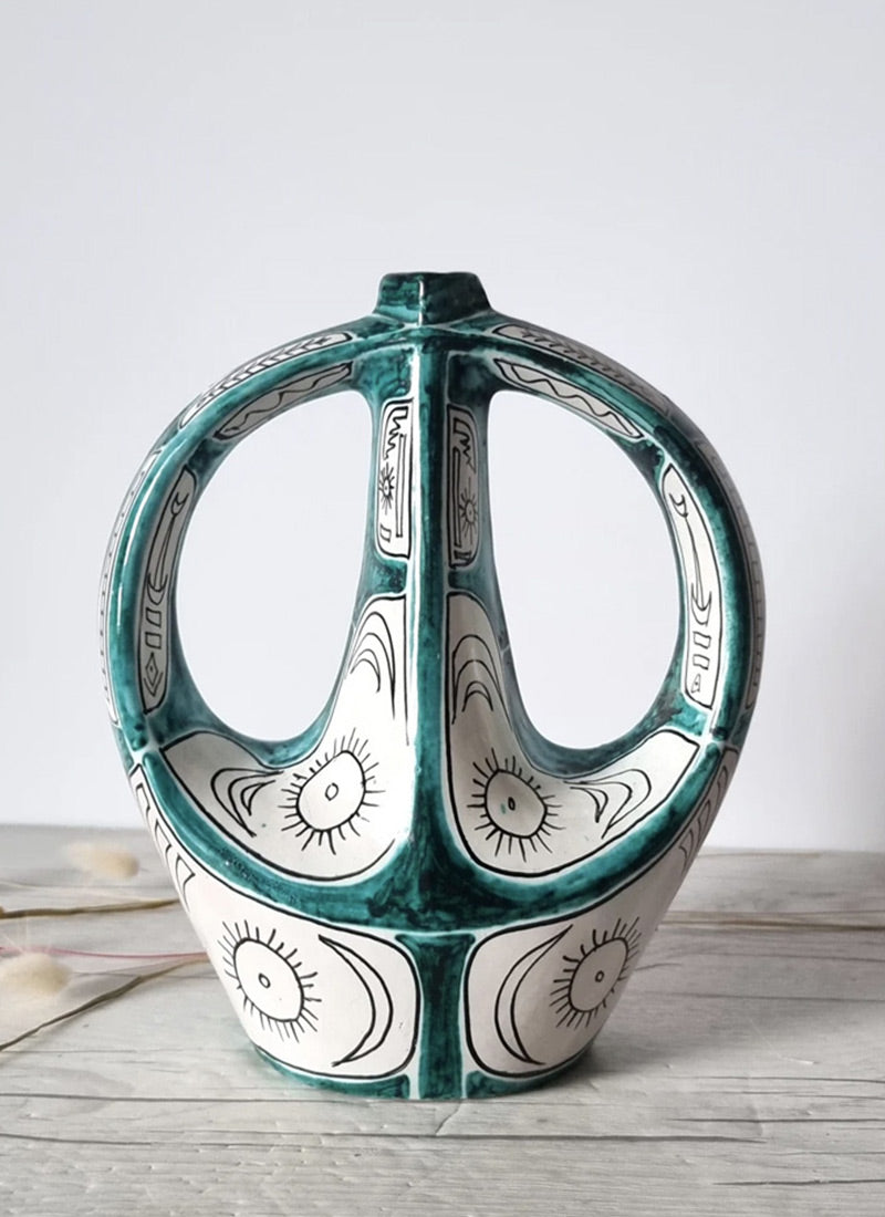 Haute Curature 1950s Igor Studio, Santo Stefano Di Camastra, Twin Handle Sculpture Vase
