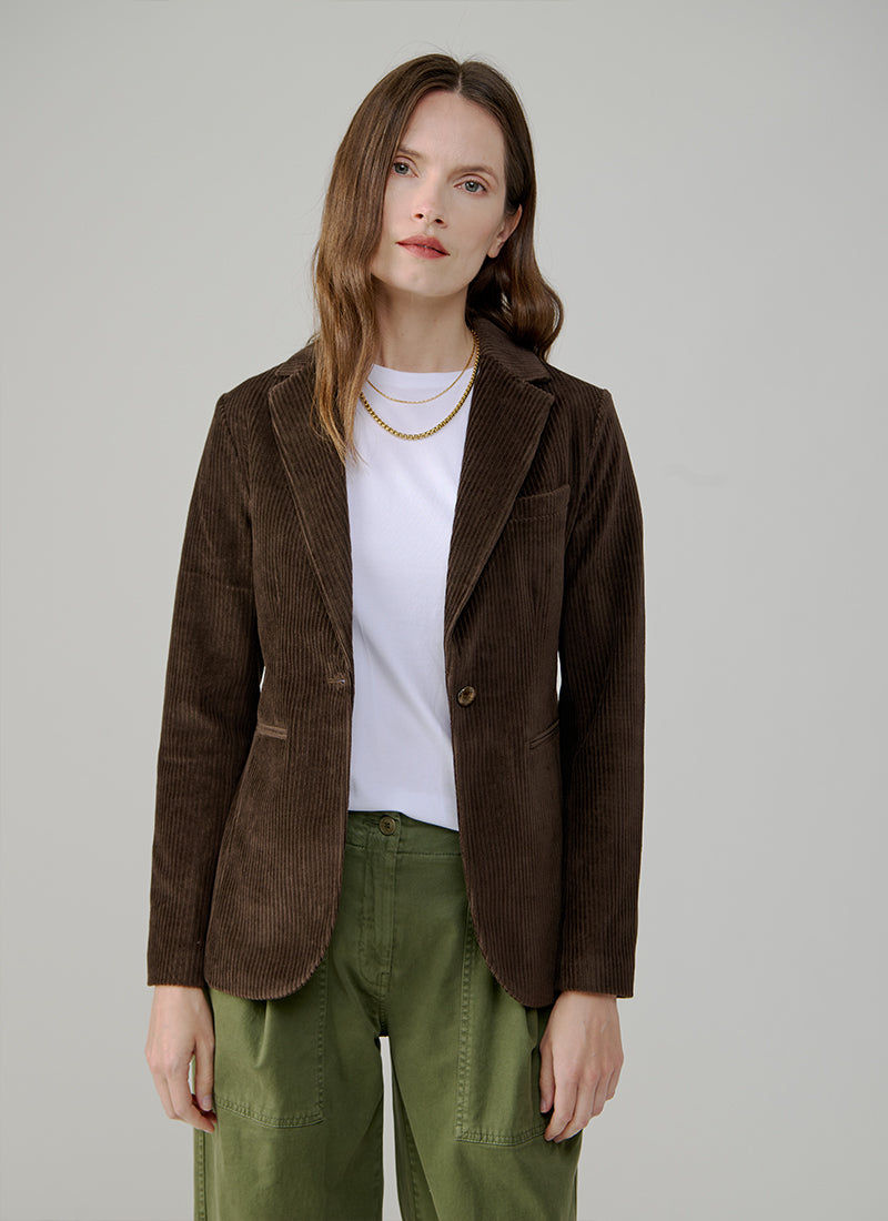 1  Button Slim Long Tiny Corduroy Blazer