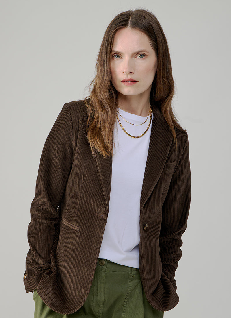 1  Button Slim Long Tiny Corduroy Blazer