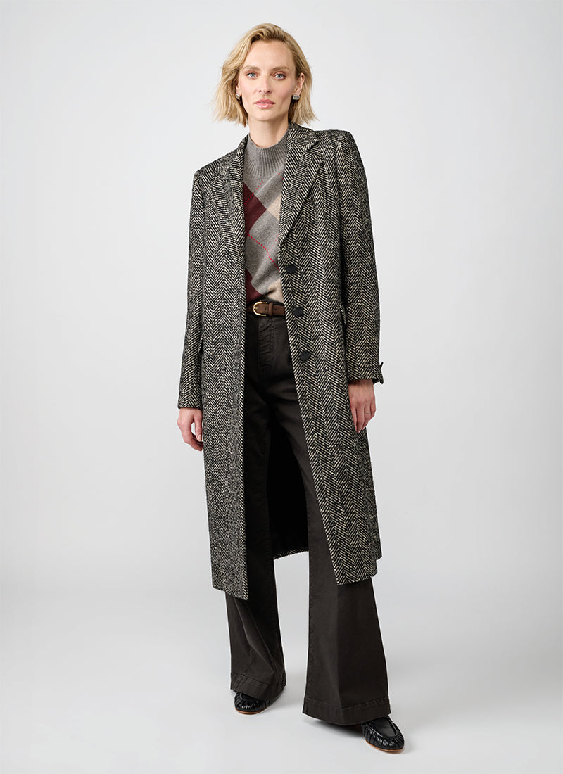 Amanda Single Breasted Tailored Herringbone Coat
