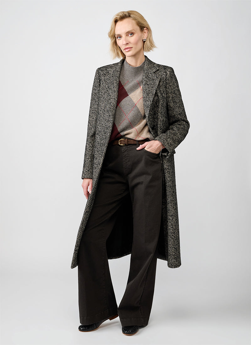 Amanda Single Breasted Tailored Herringbone Coat