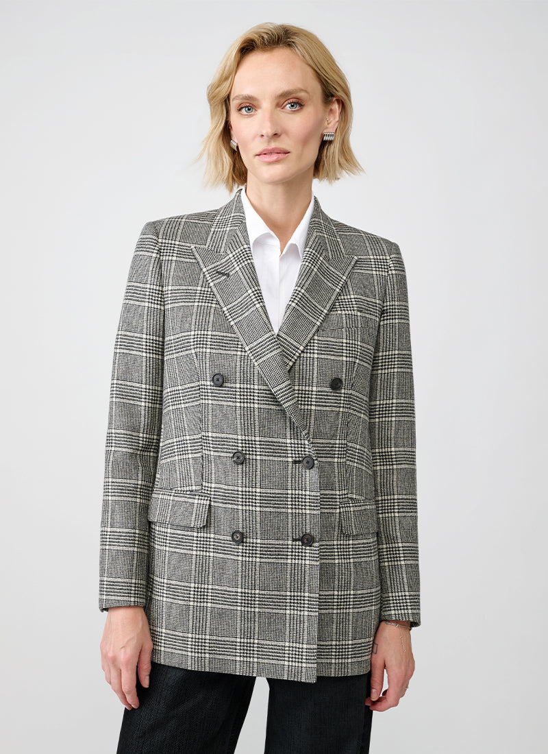 Jasmine Double Breasted Houndstooth Plaid Blazer