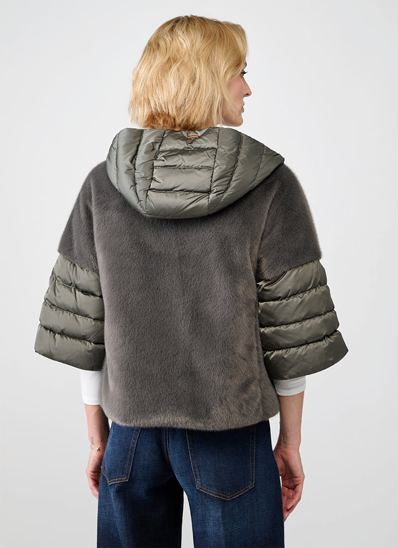 Satin Short Sleeve Faux Fur Jacket