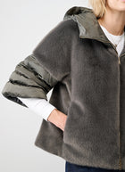 Herno Satin Short Sleeve Faux Fur Jacket