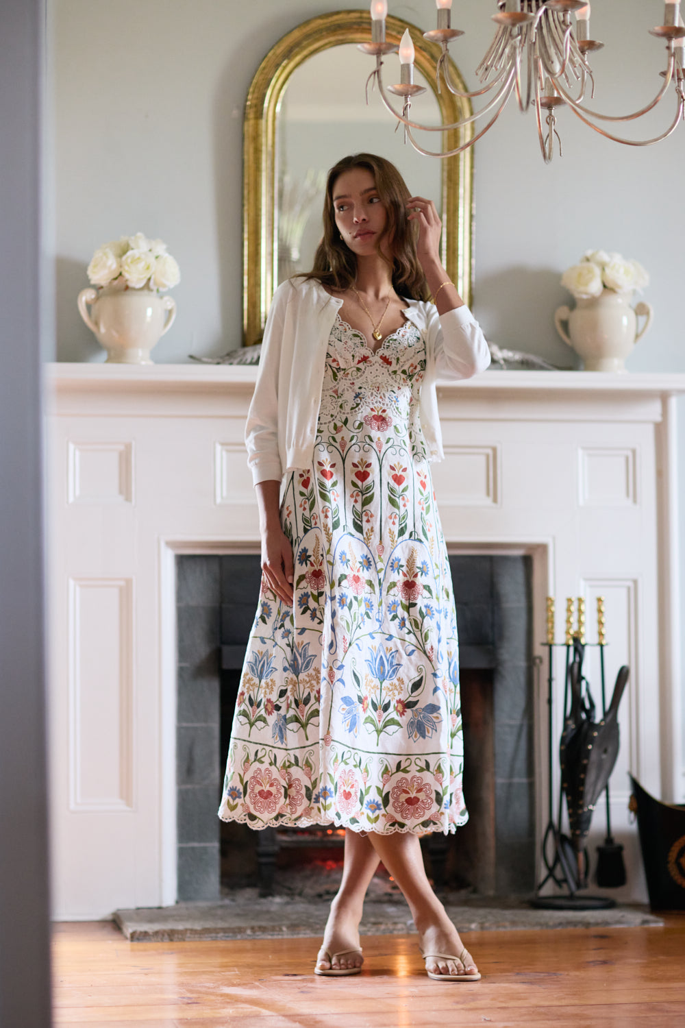 Stitched Garden Off-white Midi Dress by FARM Rio Stitched Garden Off-white Midi Dress by FARM Rio