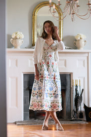 FARM Rio Stitched Garden Off-white Midi Dress