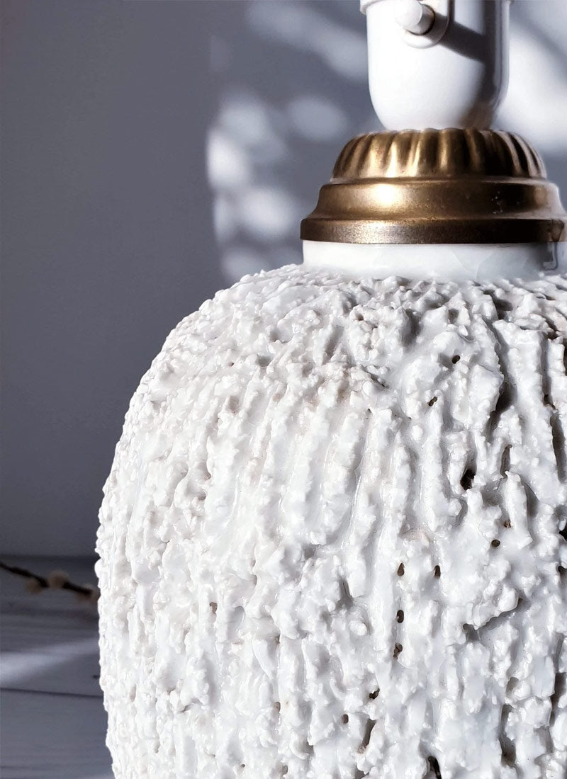 Haute Curature Gunnar Nylund for Rorstrand, Chamotte 'Hedgehog' Series Talc White Sculpted Lamp Base, 1940s-50s