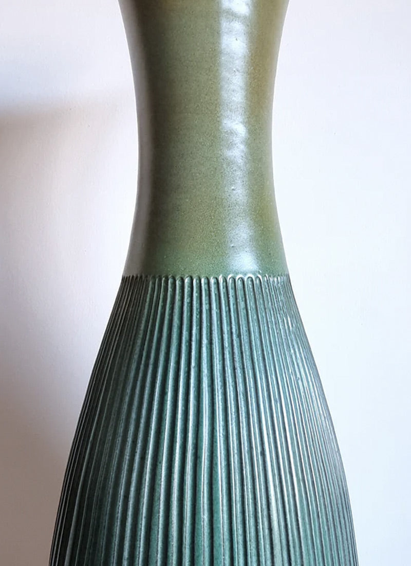 Haute Curature Hjordis Oldfors for Upsala Ekeby 1958 Palma Series Textured Gold and Teal Floor Vase