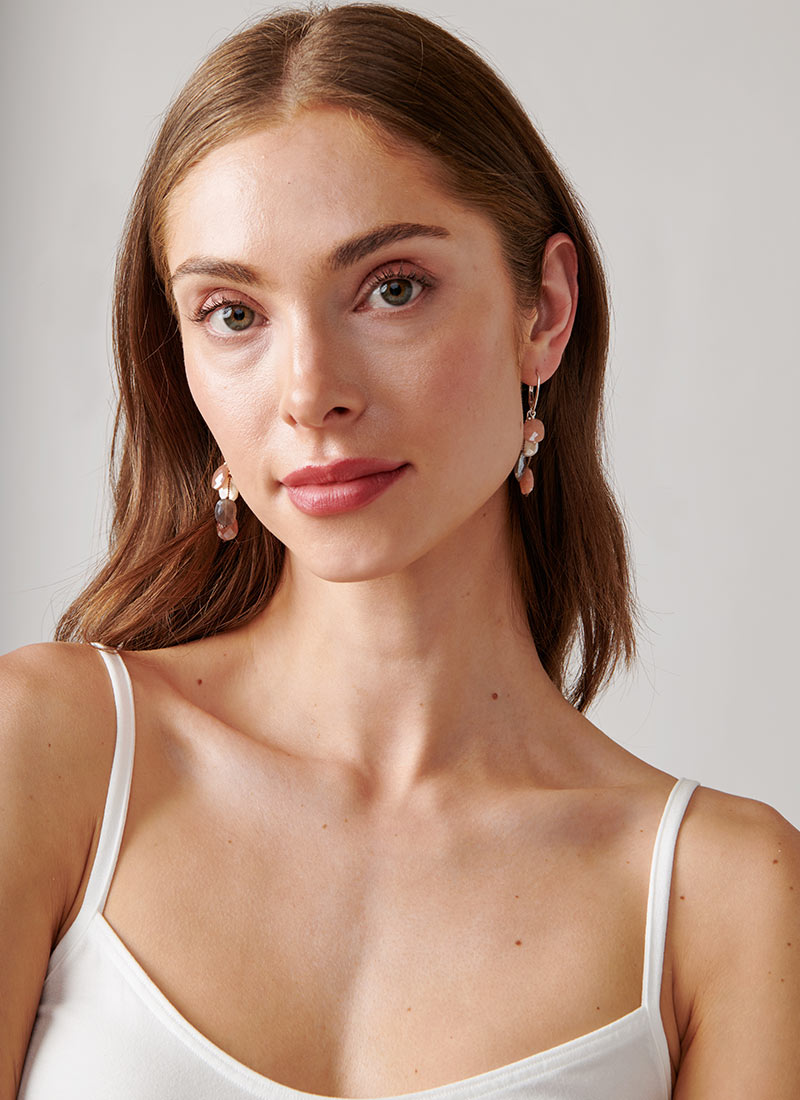 Margo Morrison Faceted Peach and White Moonstone Earrings