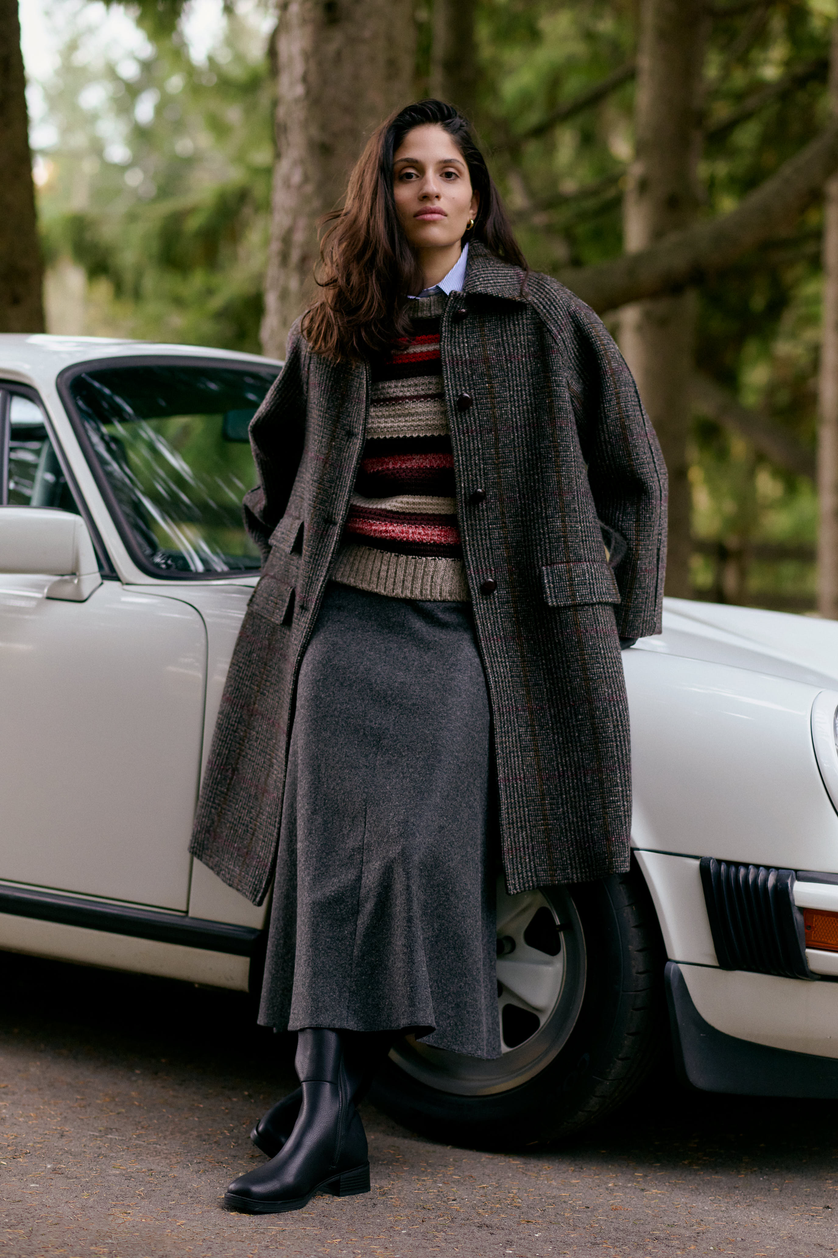 The Max Mara Weekend Pitone Coat, Max Mara Weekend Idle Sweater, Max Mara Weekend Arturo Shirt, Portolano Leather Gloves, and La Canadienne Story Boot