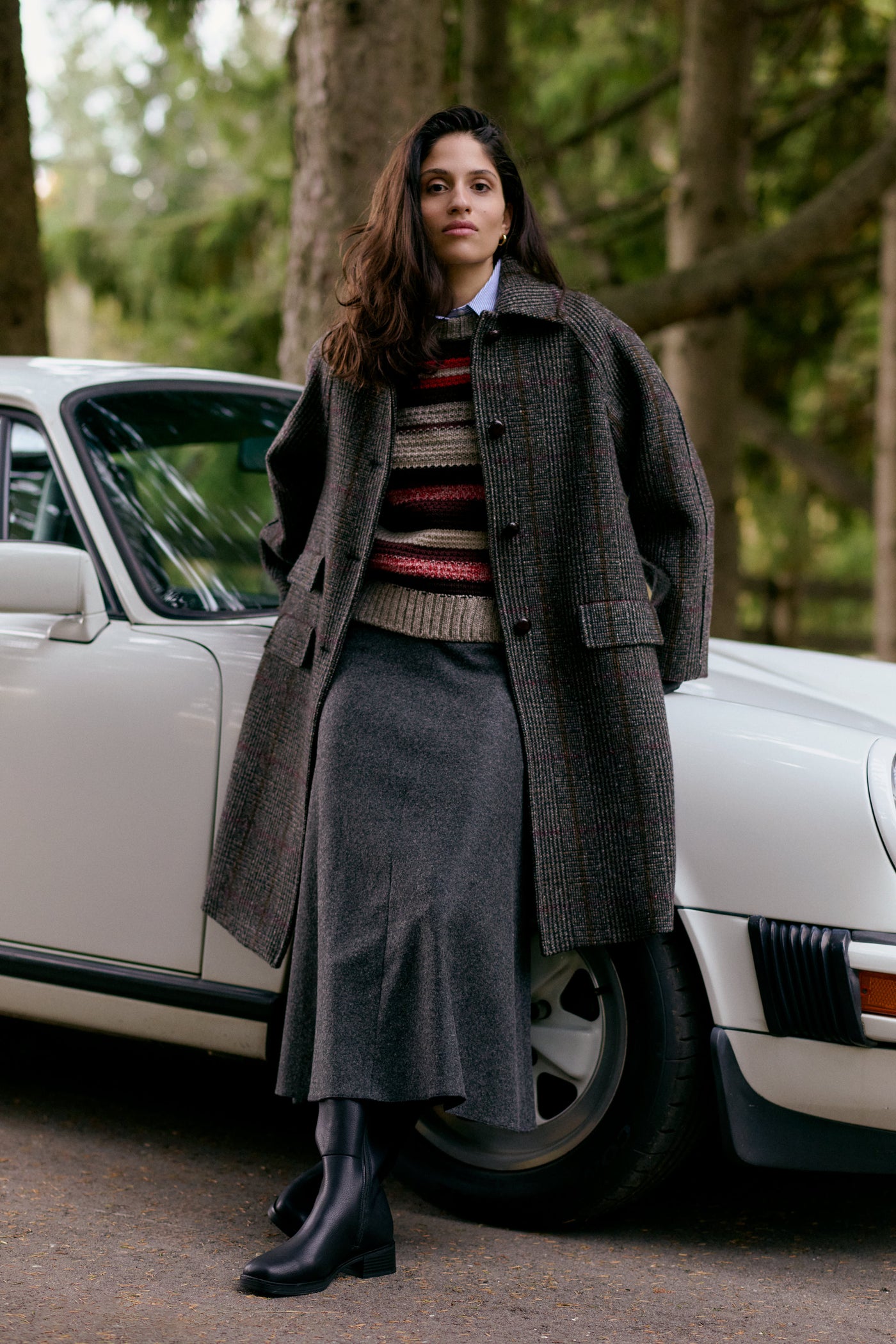 The Max Mara Weekend Pitone Coat, Max Mara Weekend Idle Sweater, Max Mara Weekend Arturo Shirt, Portolano Leather Gloves, and La Canadienne Story Boot
