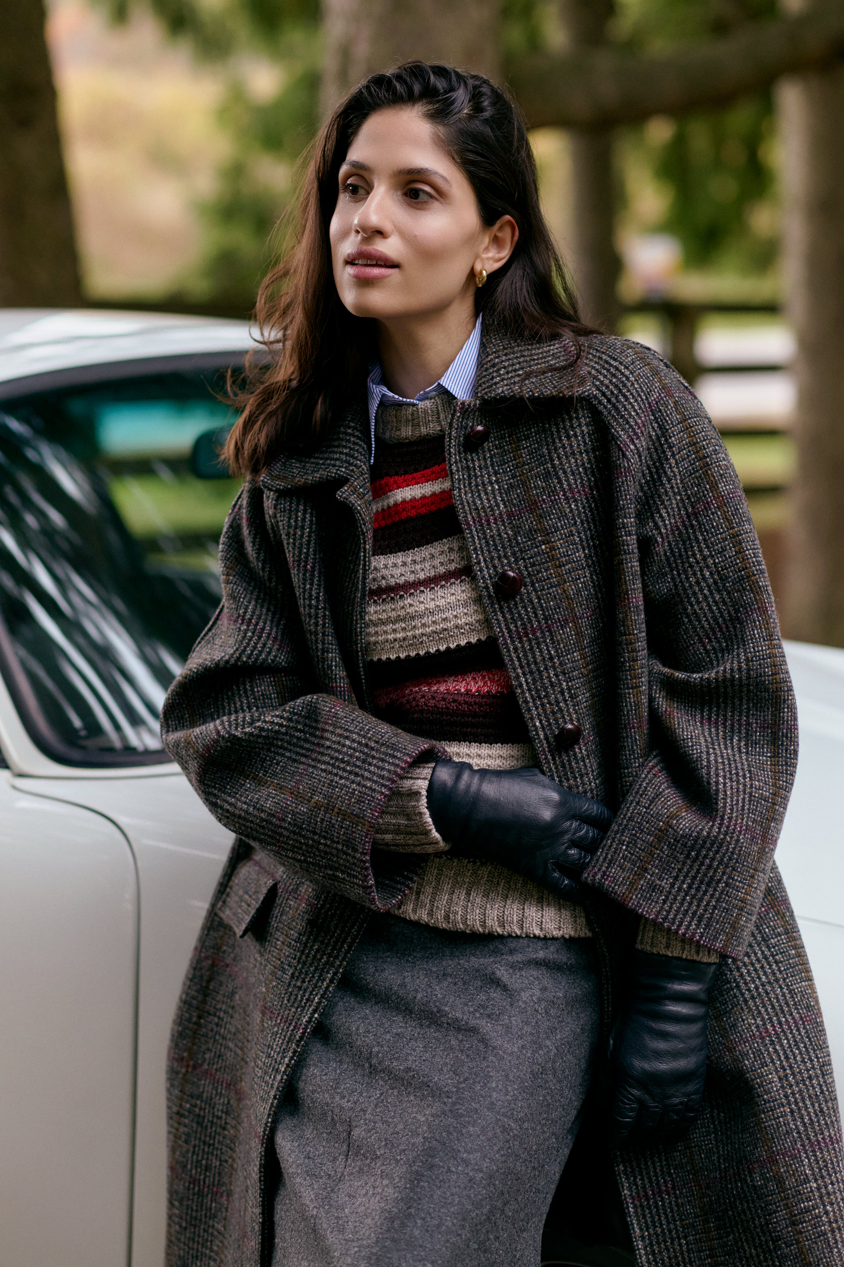 The Max Mara Weekend Pitone Coat, Max Mara Weekend Idle Sweater, Max Mara Weekend Arturo Shirt, Portolano Leather Gloves, and La Canadienne Story Boot