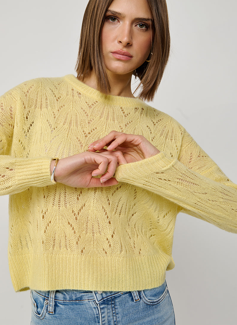 Allover Pointelle Cashmere Long Sleeve Sweater