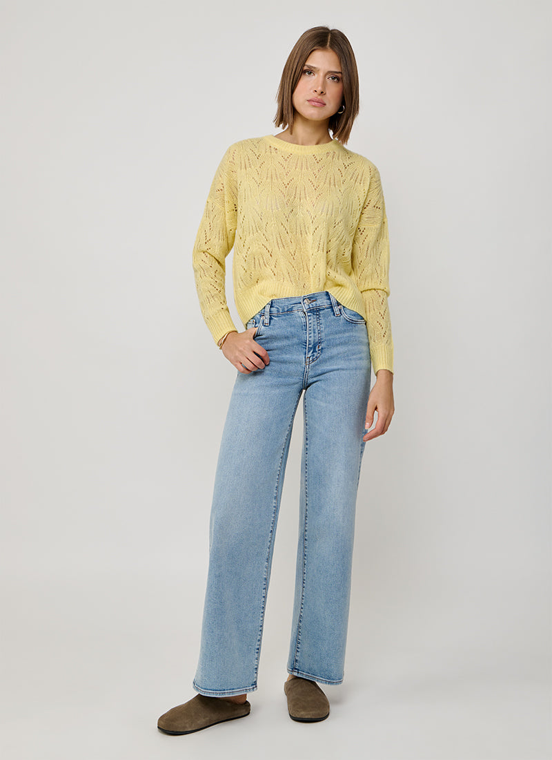 Allover Pointelle Cashmere Long Sleeve Sweater