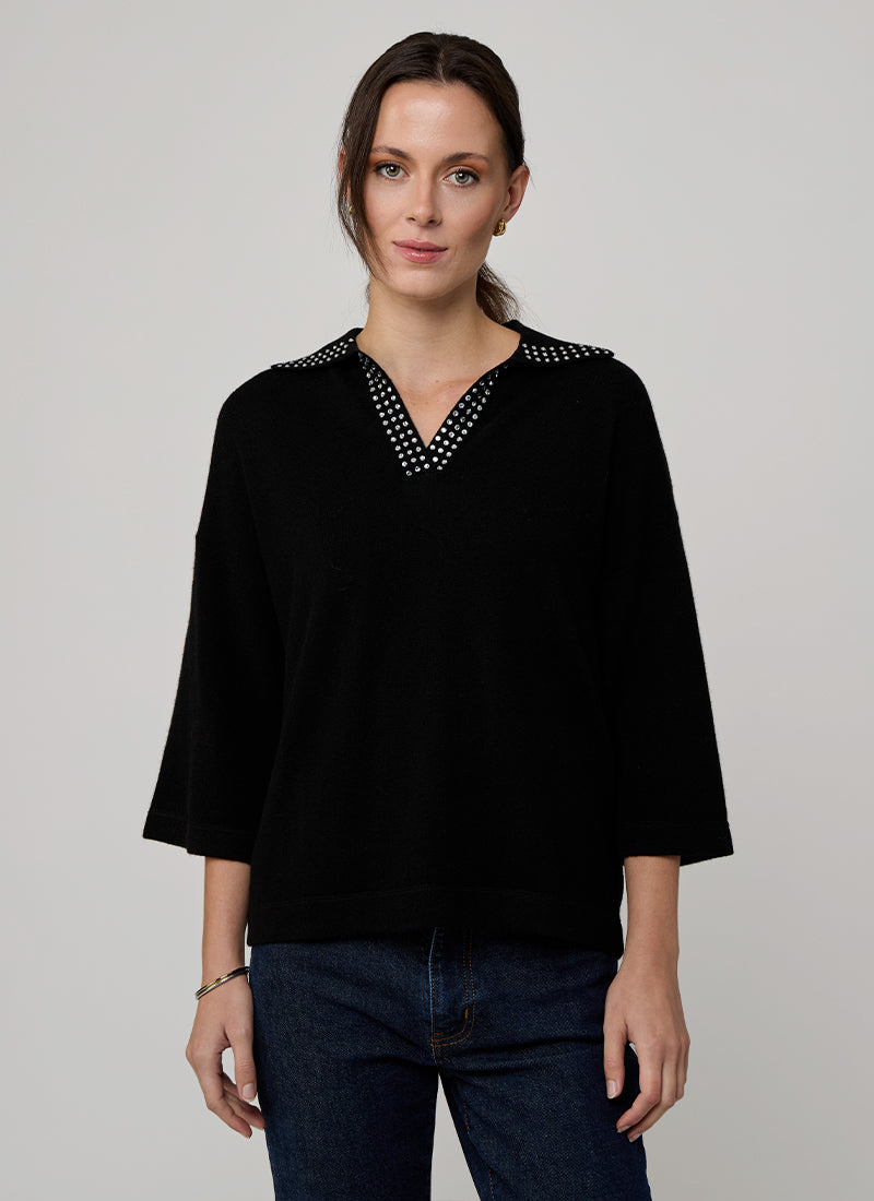 Boxy Jonny Jewel Trim Collar Sweater