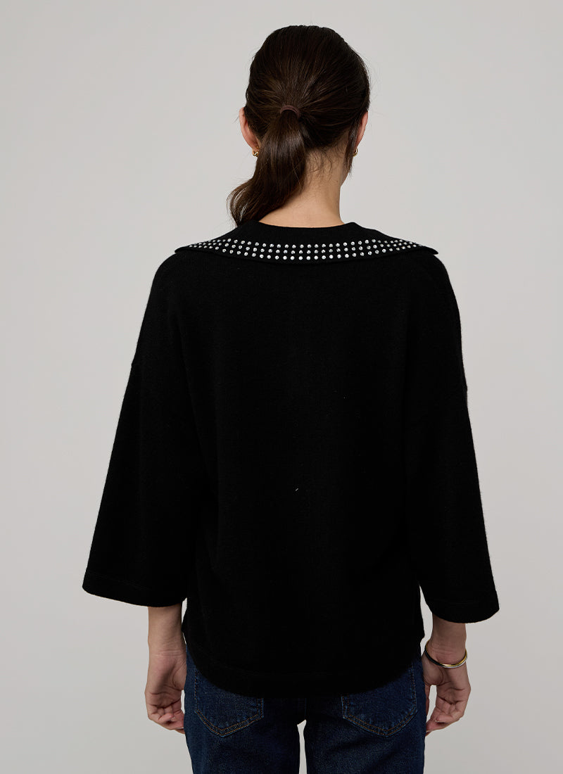 Boxy Jonny Jewel Trim Collar Sweater