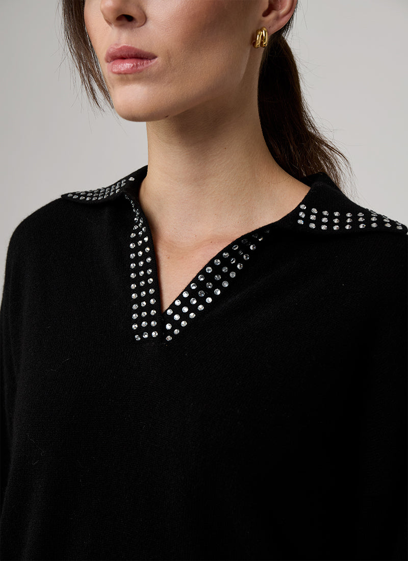 Boxy Jonny Jewel Trim Collar Sweater