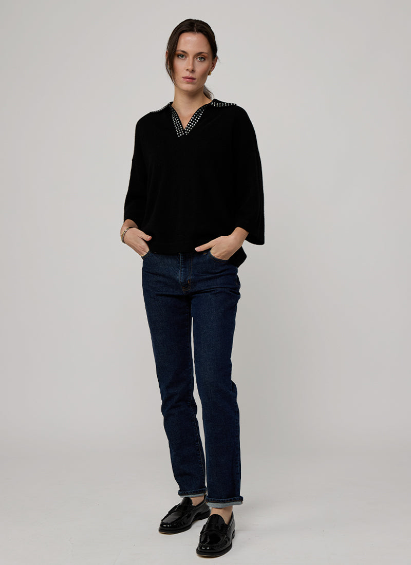 Boxy Jonny Jewel Trim Collar Sweater