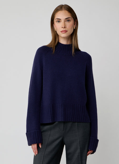 Autumn Cashmere Cuffed Solid Boxy Mock Neck Sweater