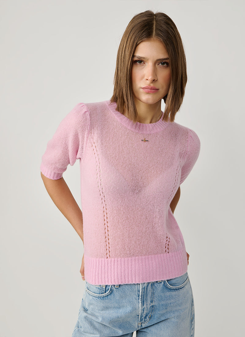 Short Sleeve Pointelle Sweater