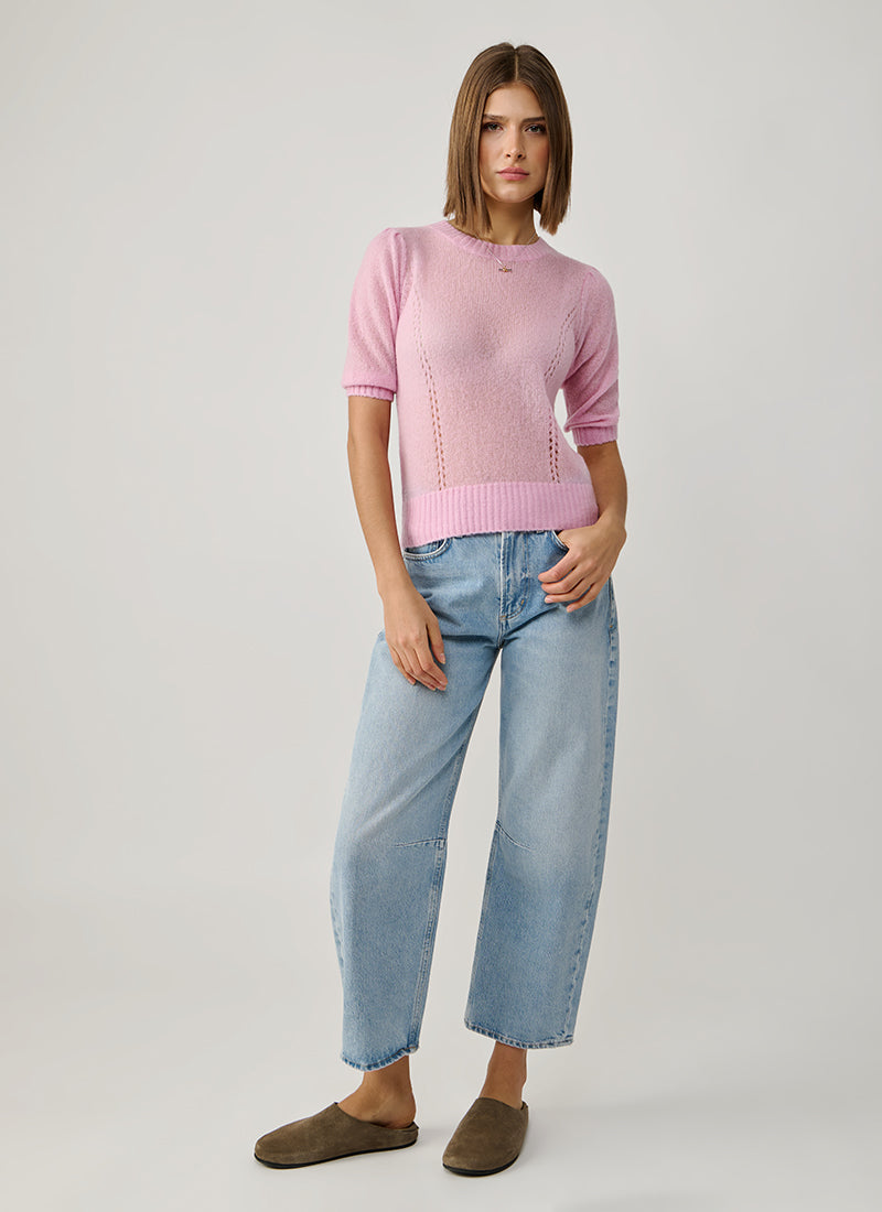Short Sleeve Pointelle Sweater