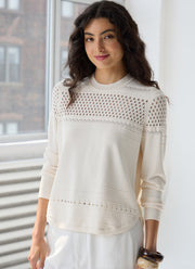 Autumn Cashmere Pointelle Stitch Crew Long Sleeve Sweater