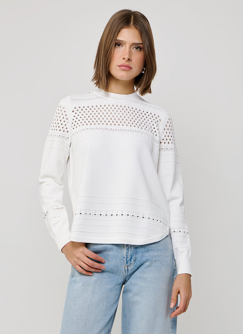 Autumn Cashmere Pointelle Stitch Crew Long Sleeve Sweater