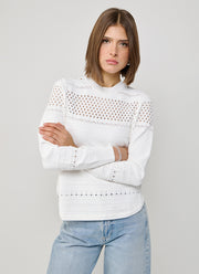 Autumn Cashmere Pointelle Stitch Crew Long Sleeve Sweater