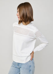 Autumn Cashmere Pointelle Stitch Crew Long Sleeve Sweater