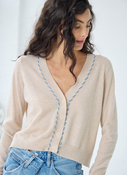 Tubular Lacing V neck Cashmere Cardigan by Autumn Cashmere | Andrews