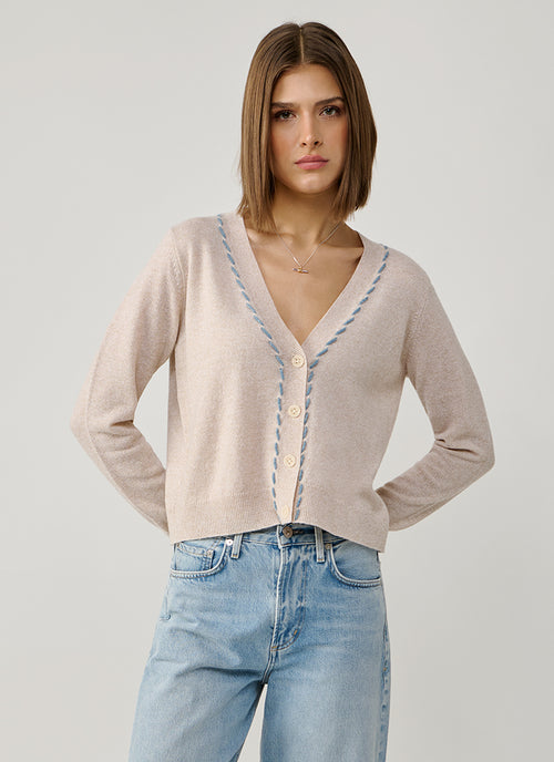 Tubular Lacing V neck Cashmere Cardigan