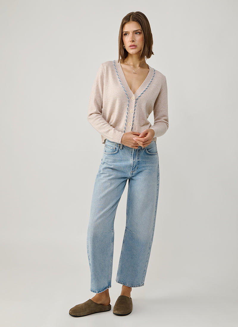 Tubular Lacing V neck Cashmere Cardigan