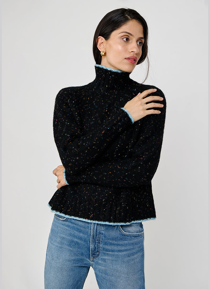 Autumn Cashmere Tipped Tweed Mock With Rib Detail