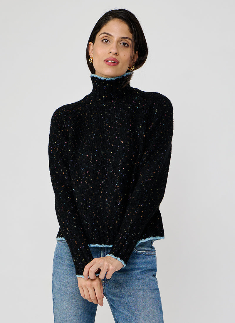 Autumn Cashmere Tipped Tweed Mock With Rib Detail