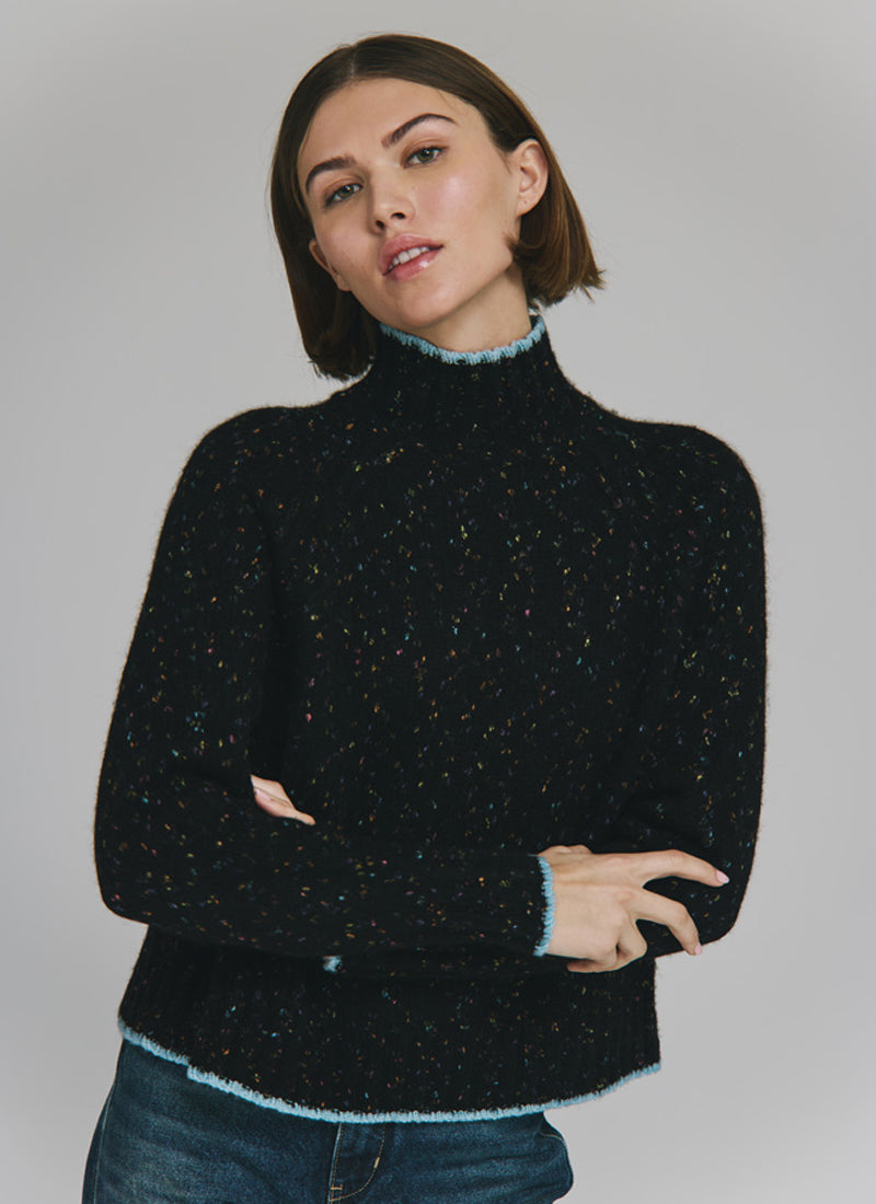 Autumn Cashmere Tipped Tweed Mock With Rib Detail
