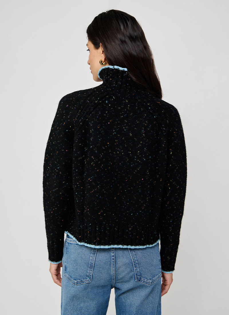Autumn Cashmere Tipped Tweed Mock With Rib Detail