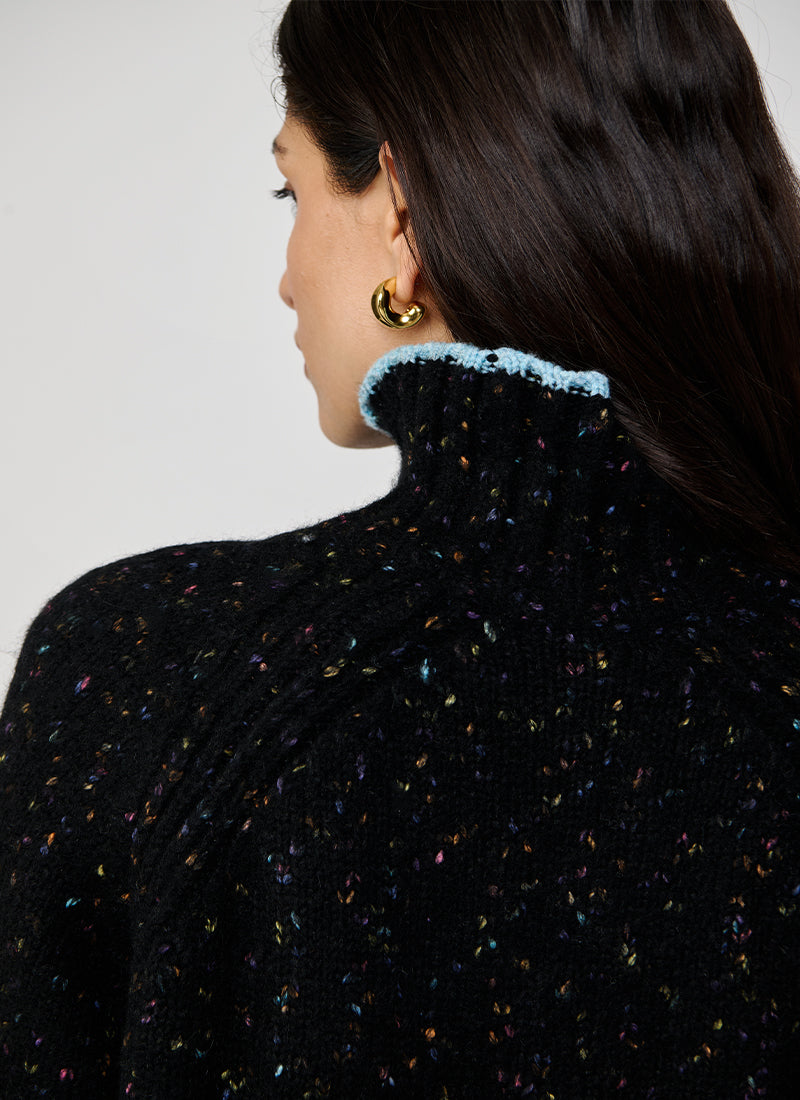 Autumn Cashmere Tipped Tweed Mock With Rib Detail