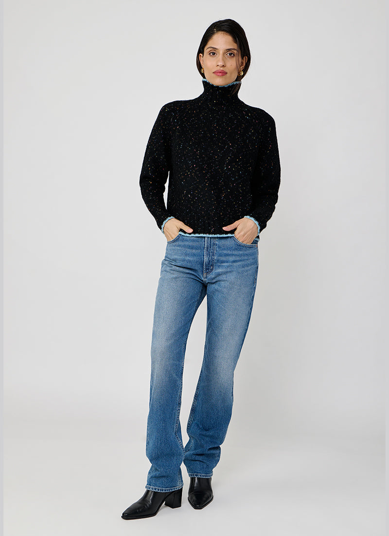 Autumn Cashmere Tipped Tweed Mock With Rib Detail