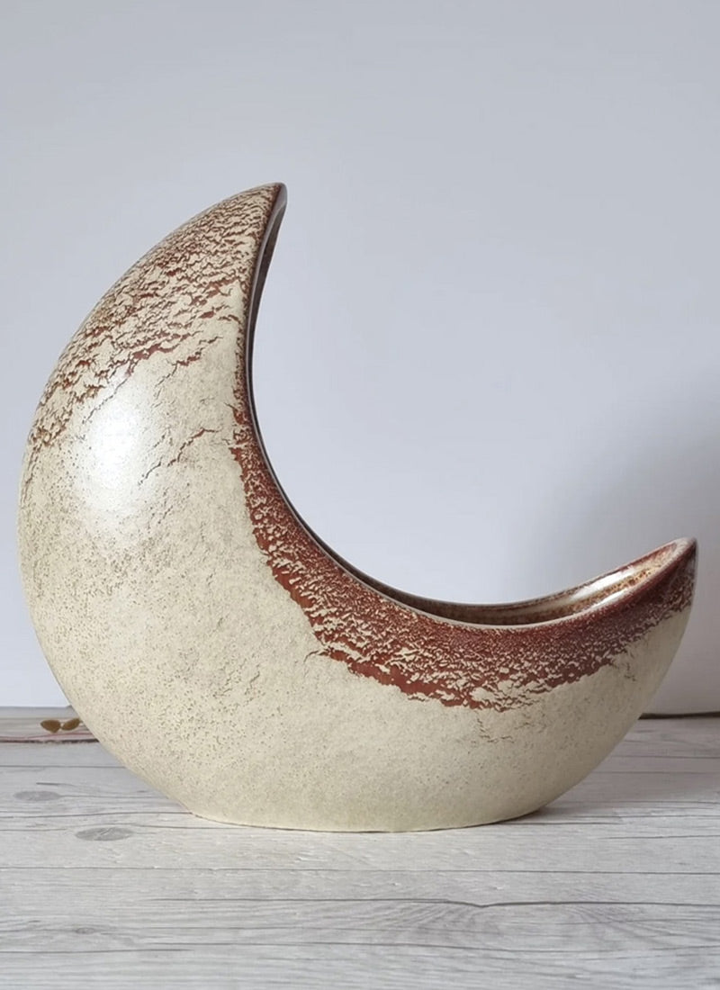 Haute Curature Bertoncello Screziato Havana Cream and Sienna Glaze, Modernist Crescent Moon Planter Vase, 60s-80s