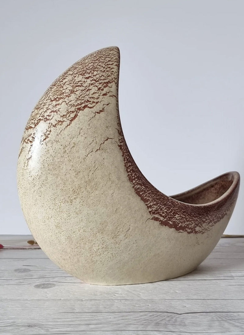 Haute Curature Bertoncello Screziato Havana Cream and Sienna Glaze, Modernist Crescent Moon Planter Vase, 60s-80s