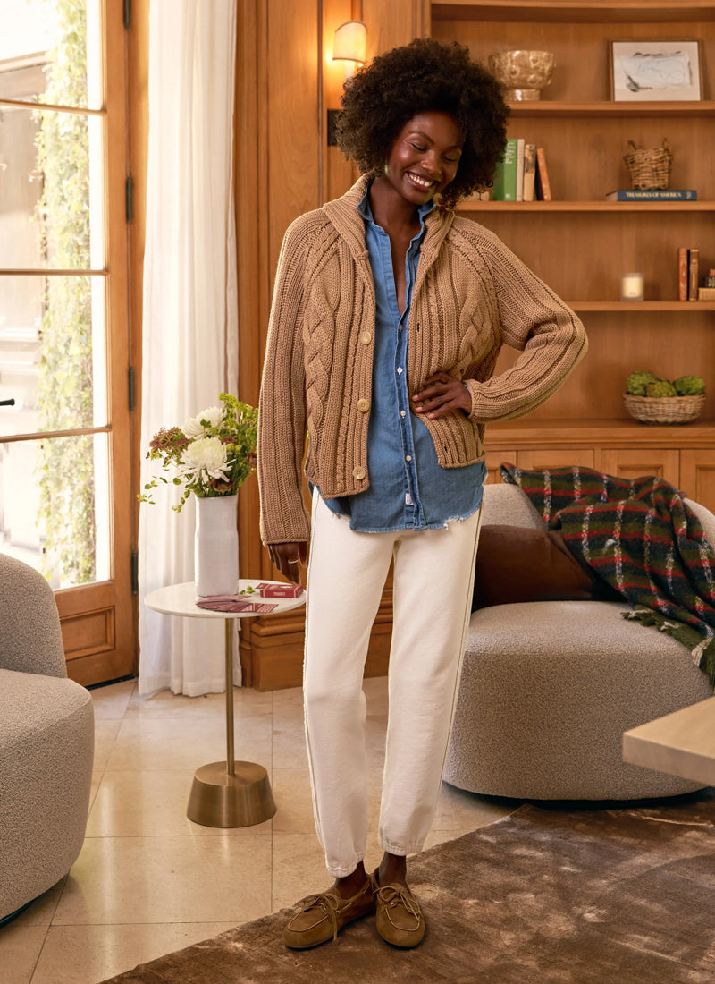 Mini Cotswolds cropped cable knit cardigan by Frank & Eileen at Andrews