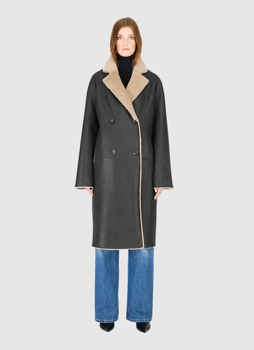  Elle Silky Nappa Iron Double Breasted Coat by Hiso at Andrews 