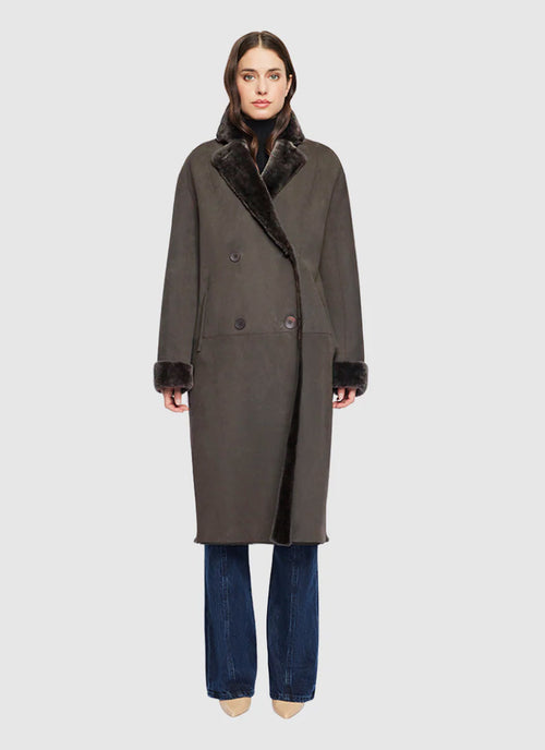  Elle Silky Nappa Iron Double Breasted Coat by Hiso at Andrews 