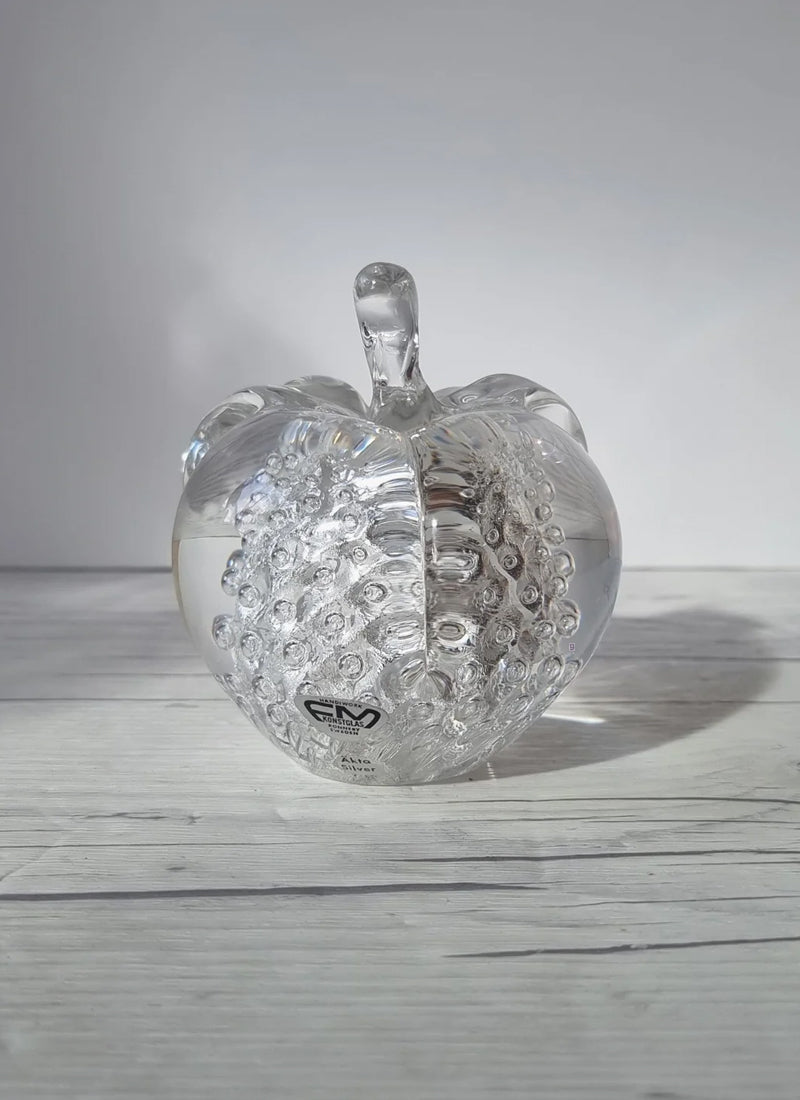 Haute Curature Fare Marcolin for FM Konstglas, Pure Silver Bullicante Art Crystal Apple, Sweden, 1960s