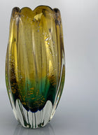 Sanyu Glassworks Citrine Amber, Emerald Green with Gold and Silver Avventurine Vase, 1960s-70s