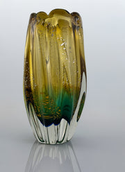 Sanyu Glassworks Citrine Amber, Emerald Green with Gold and Silver Avventurine Vase, 1960s-70s